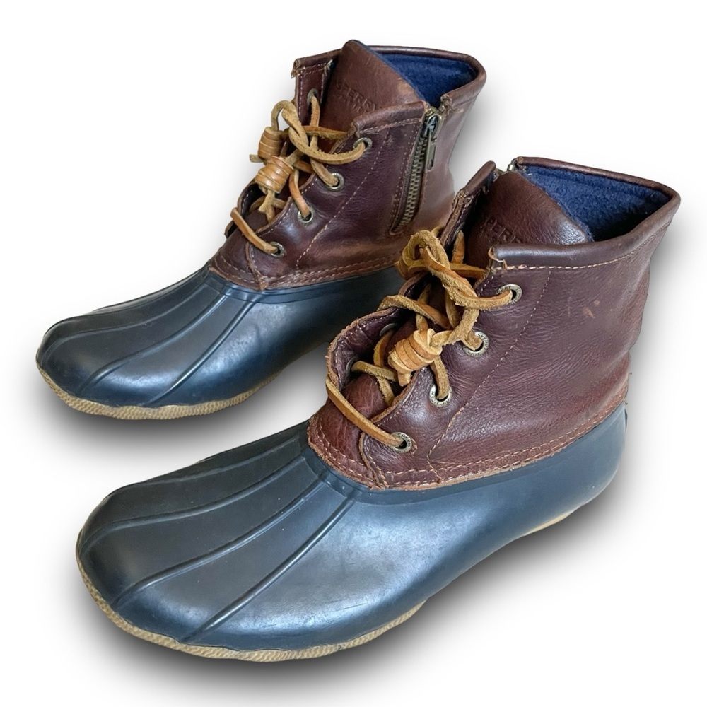 SPERRY Top Sider Navy Blue Leather Rain Salt Water Duck Boots Women's 7